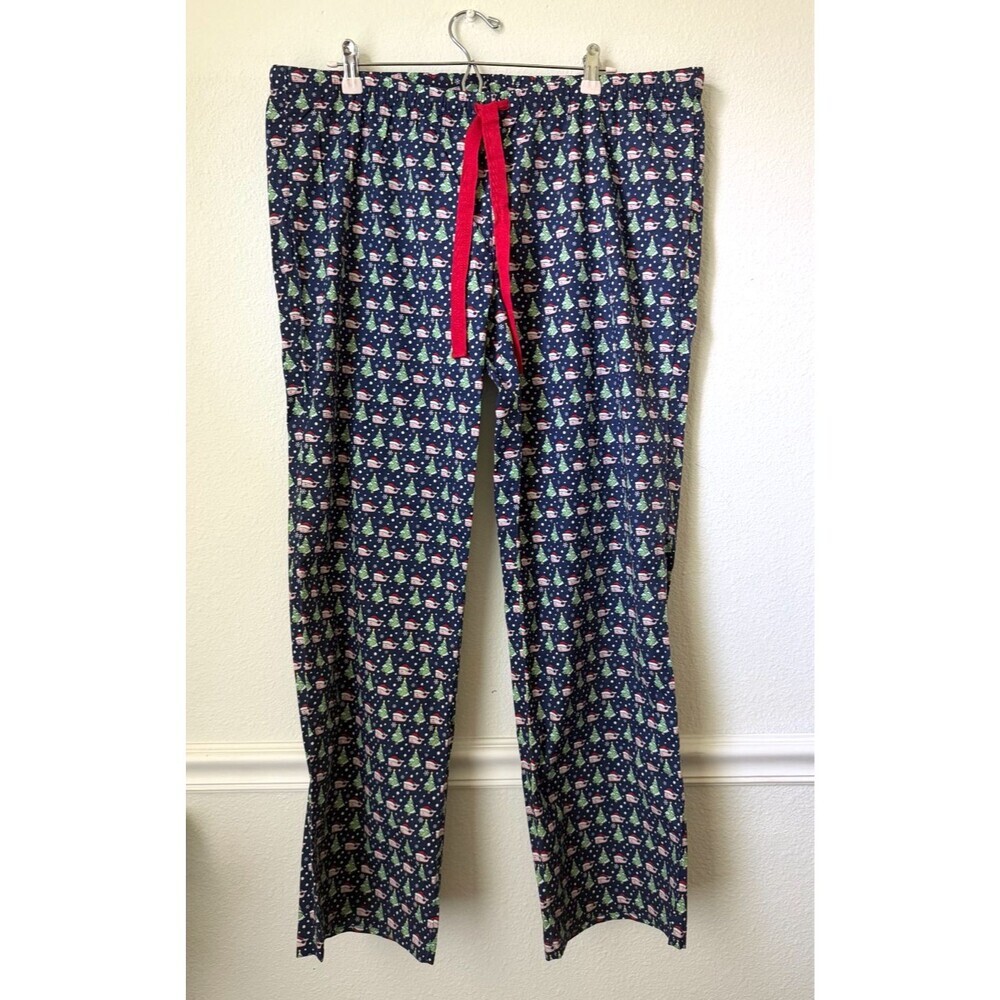 Vineyard Vines Christmas Pajama Pants Men's Large Blue Santa Hat Whale Cotton